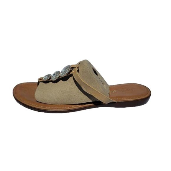 Toscanella Sandals Womens size 10 Dazzler Crystal Medallion Wedge flip flop Tan - Picture 1 of 9